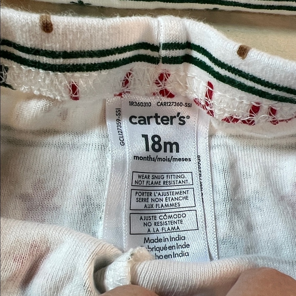 Carter's Green and Red Holiday Pajama Set 100 % Cotton Sz 18M - Picture 4 of 8